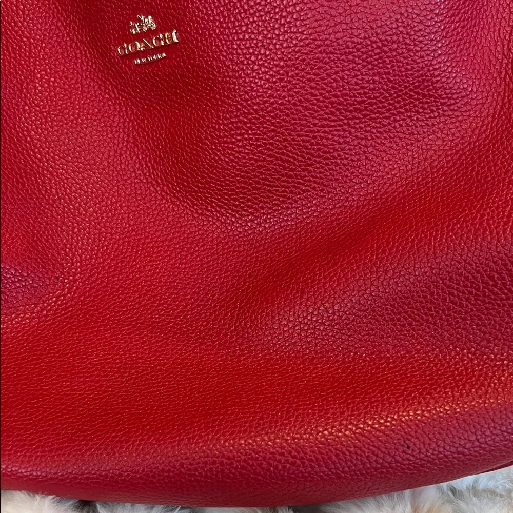Coach Pebbled Leather Red Hobo Bag